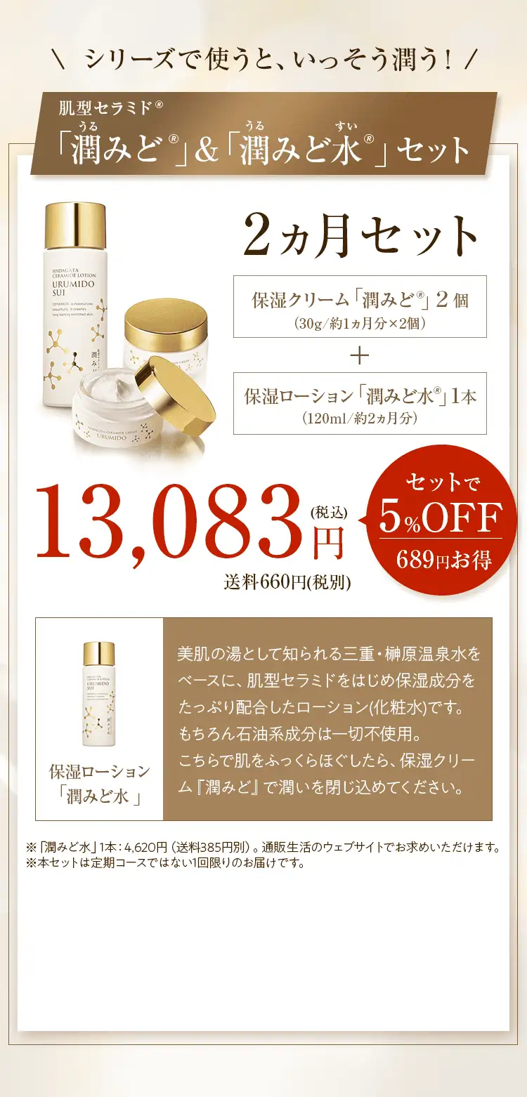 「潤みど®」&「潤みど水」セット2ヶ月セット13,083円(税込)セットで5%OFF 854円お得 送料660円(税別)