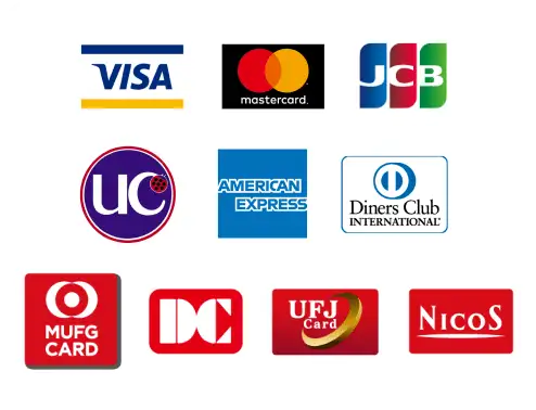 VISA,mastercard,JCB,UCカード,AMERICAN EXPRESS,Diners Club,MUFGCARD,DCカード,UFJcard,NICOSカード