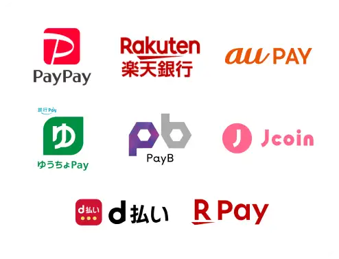 PayPay,楽天銀行,auPAY,ゆうちょPay,PayB,Jcoin,d払い,楽天Pay