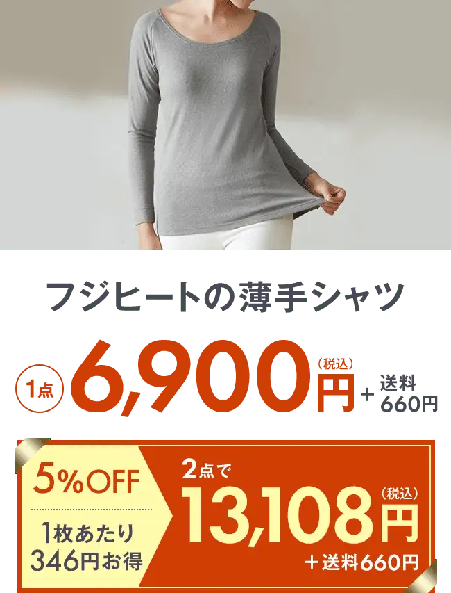 フジヒートの薄手シャツ1点6,900円＋送料275円 2点で13,108円＋送料275円 5％OFF 1枚当たり692円お得
