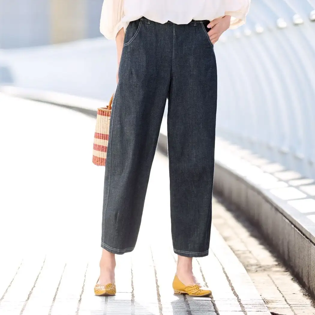 麻混デニムパンツ