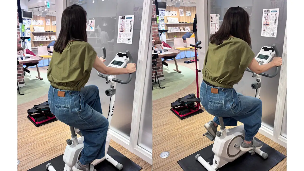 スタート時は元気にバイクを漕ぐ女性が数分後ヘロヘロに