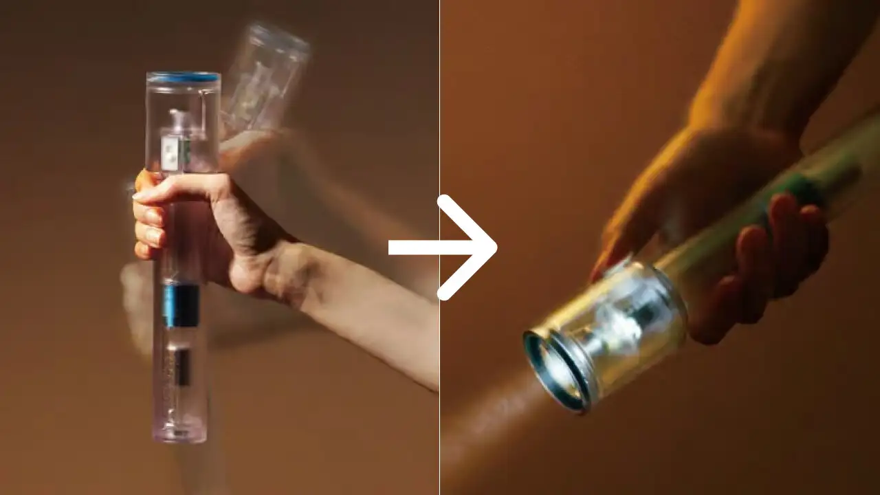 商品『ナイトスターJP』使用時の様子。30秒振って充電すると、20分点灯できる
