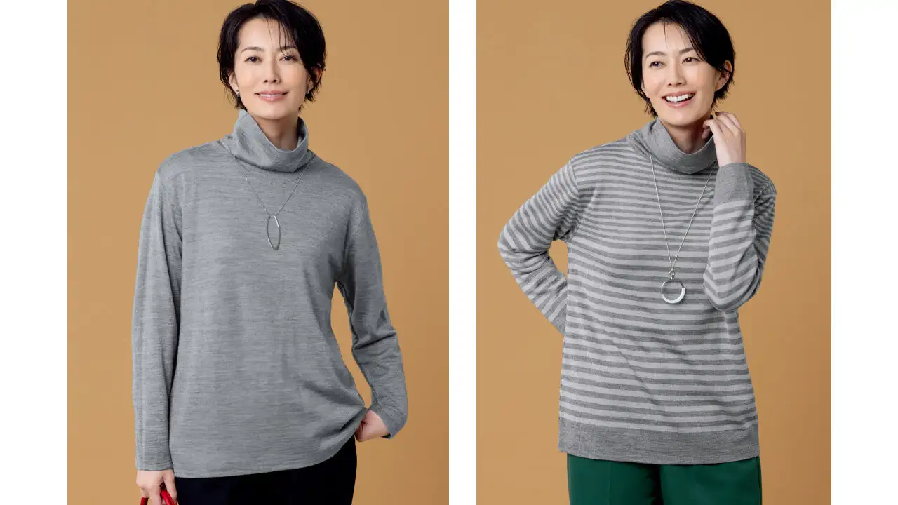 画像：リバーシブルセーターを着用しているモデル