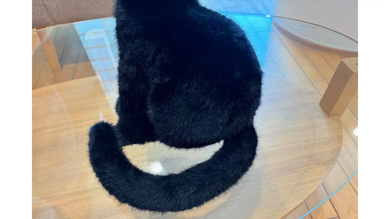 商品『黒ネコ』の首から下。猫背に長い尻尾がついている