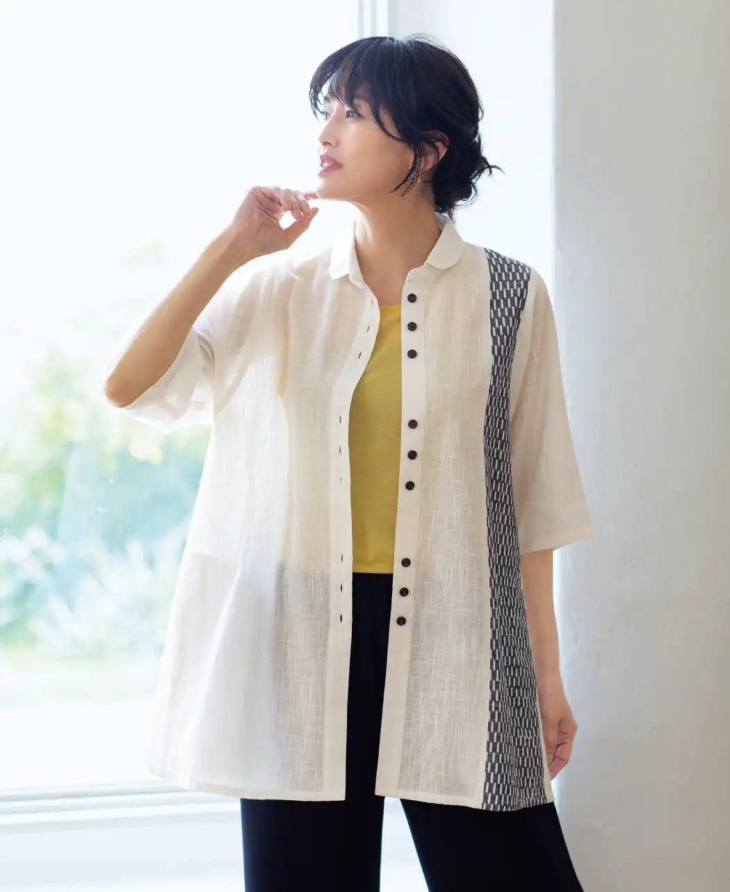 SOWBOW 格子柄シャツ 久留米絣 サイズ2 ブランドピックアップ〜SOWBOW〜】伝統技法、着流し感、デザイン