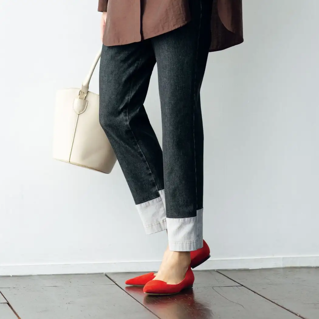 画像：ISKO裾折り返し風デニム