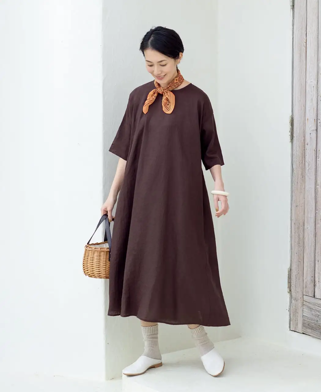 麻のフレアワンピース2