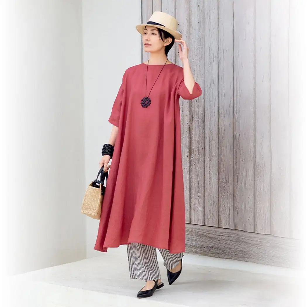 画像：麻のフレアワンピース