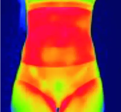 フジヒート腹巻着用30分後のサーモ画像