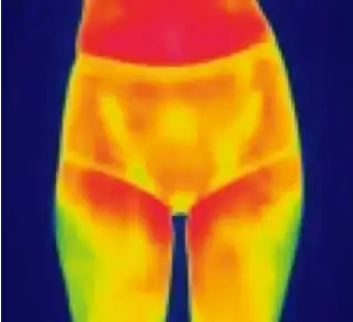 本品着用30分後のサーモ画像(ユニチカガーメンテックで撮影/温度27℃×湿度40%)。