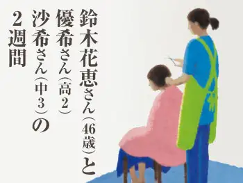 鈴木花恵さん（46歳）と 優希さん（高2）、沙希さん（中3）の2週間
