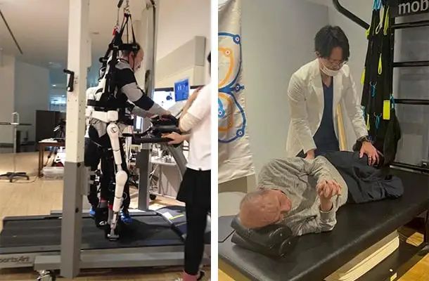 画像：HALでの機能訓練と整体院での施術の様子。