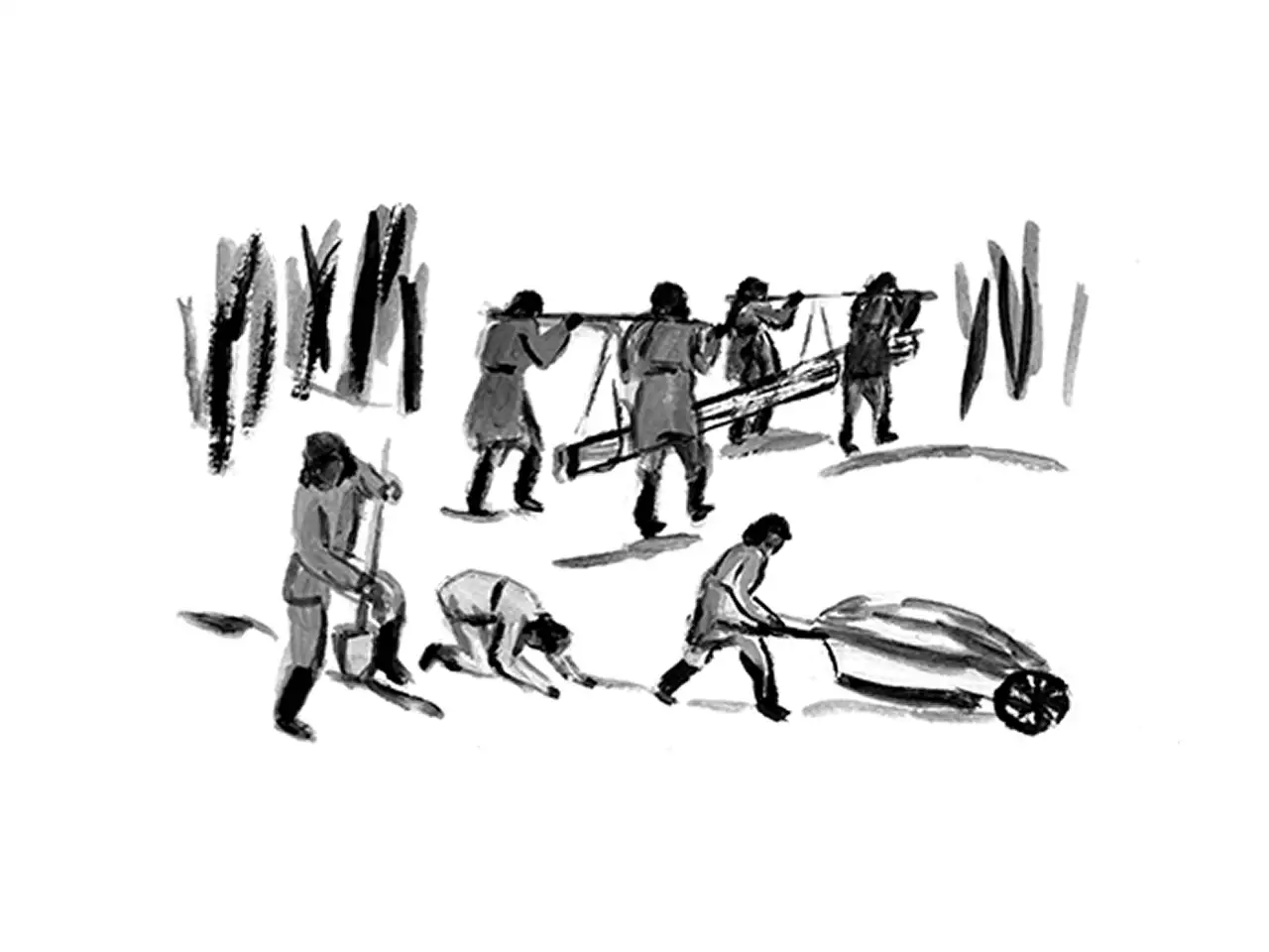 息絶えた収容者は、朝、ボロ布に包まれて外へ。 イメージ