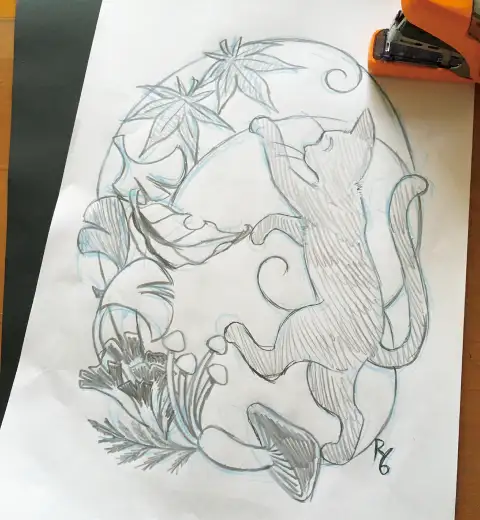 鉛筆で下絵を描く。どこを切るかはこの段階で決める イメージ