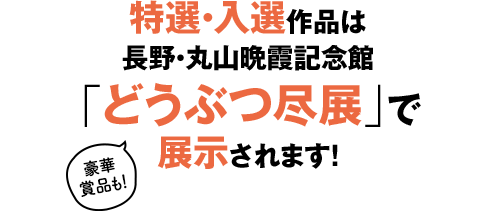 特選・入選作品は長野・丸山晩霞記念館「どうぶつ尽展」で展示されます！（豪華賞品も！）
